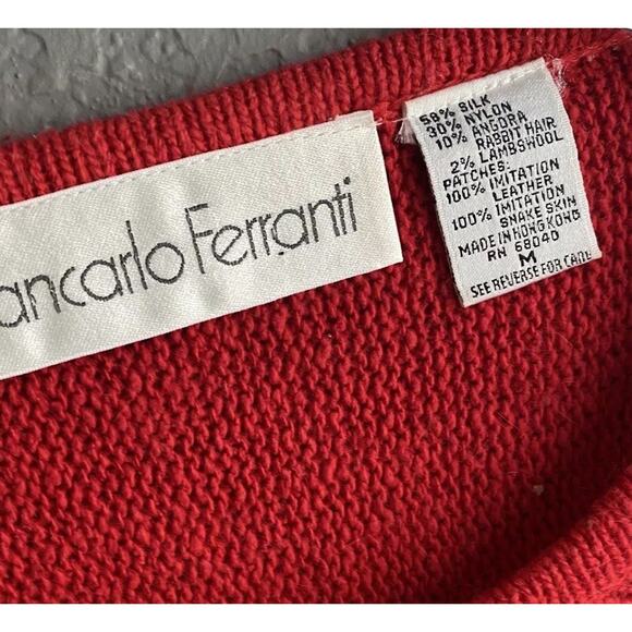 Giancarlo Ferranti Red Silk Angora Sweater Leather Applique Gems Vtg Women M - Picture 5 of 10